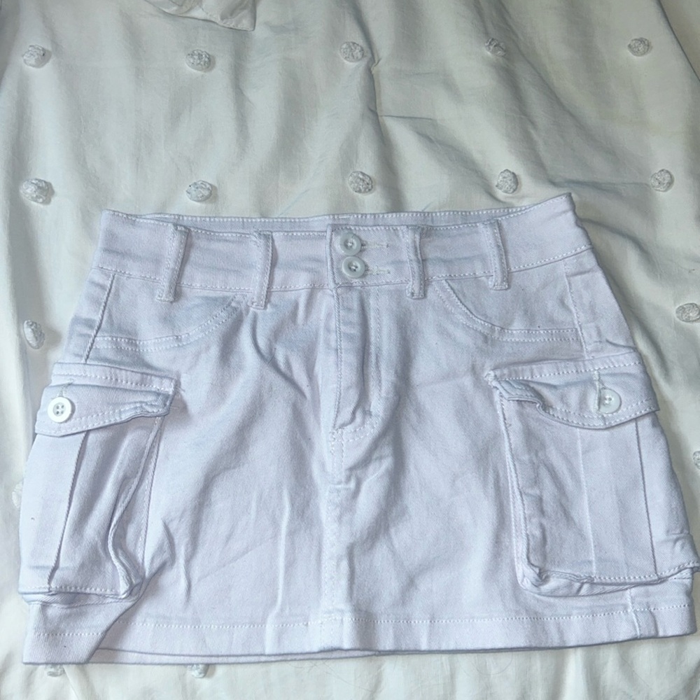 Amazon White Cargo Low Rise Mini Skirt